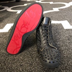 Red Bottoms, black spiked, hightop sneakers